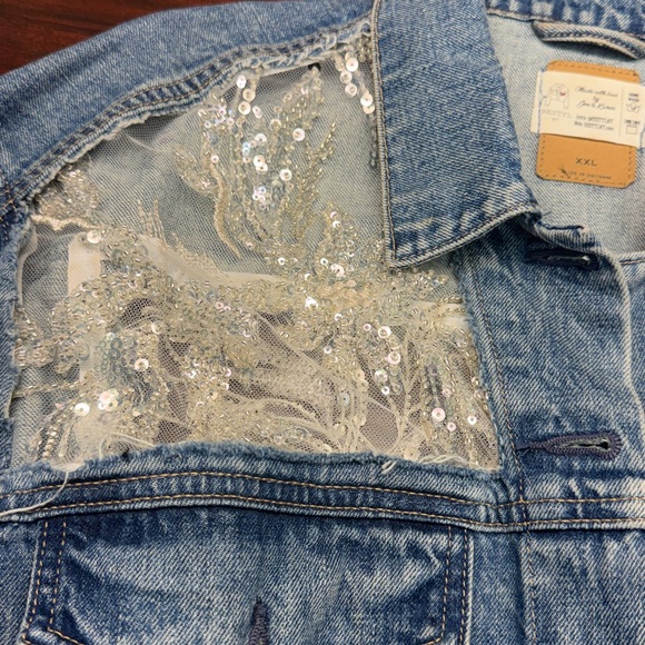 Light Blue Denim Jacket with Silver Sequins and white beading. - Picture 3 of 8